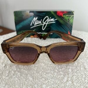 Maui Jim Kenui Light Tan Clear Polarized Rose Rectangular Sunglasses 642-01 NWT